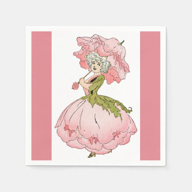 Pink Peony Lady Paper Napkin Serviette (Vorderseite)
