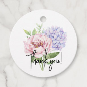 Pink Peony Lila Hydrangea Stems Wedding Geschenkanhänger