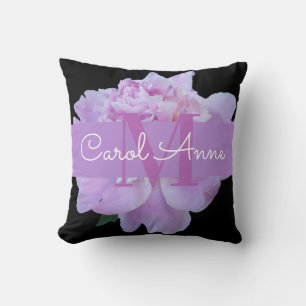 Pink Peony Lila Monogram Floral Black Thill Pill Kissen
