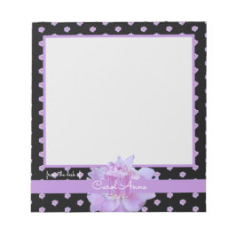 Pink Peony Lila Monogram Floral Classic Black Notizblock