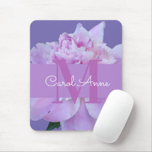 Pink Peony Lila Monogram Floral Foto Mousepad