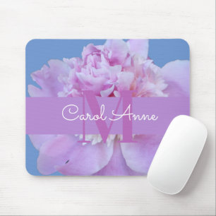 Pink Peony Lila Monogram Floral Mouse Pad Mousepad