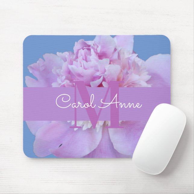 Pink Peony Lila Monogram Floral Mouse Pad Mousepad (Mit Mouse)