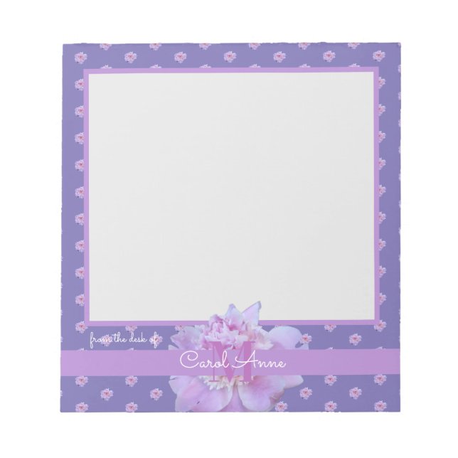 Pink Peony Lila Monogram Floral Notepad Notizblock (Vorderseite)