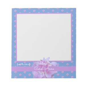 Pink Peony Lila Monogram Floral Sky Blue Notizblock