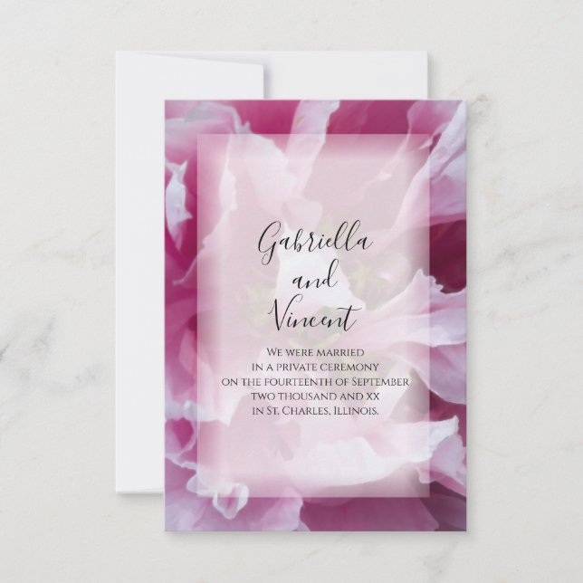 Pink Peony Marriage / Elopement Ankündigung (Vorderseite)