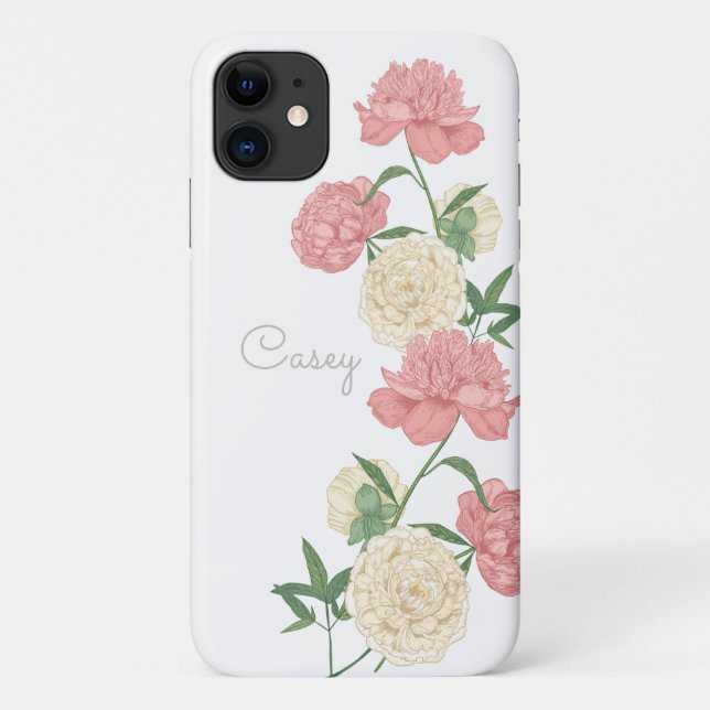 Pink Peony Moderne Personalisiert iPhone Case (Rückseite)