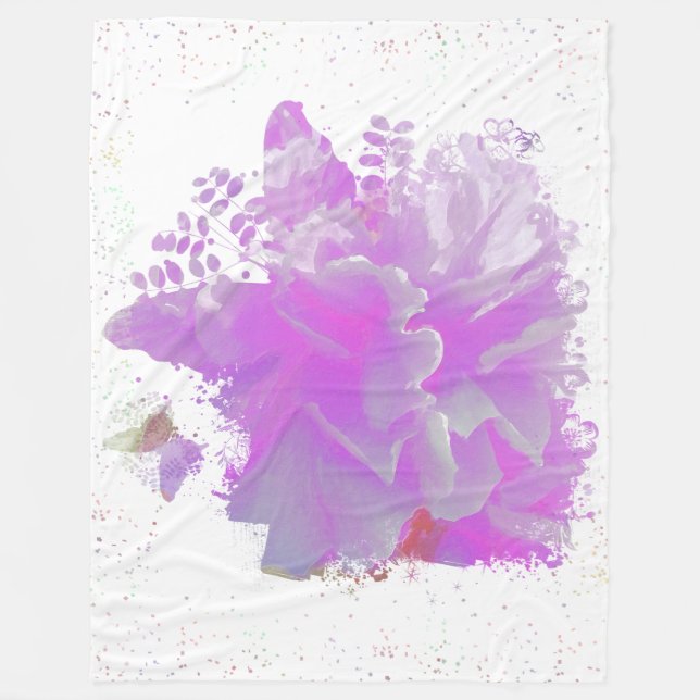 *~* Pink Peony Painting Art Happy Butterfly AR3 Fleecedecke (Vorderseite)