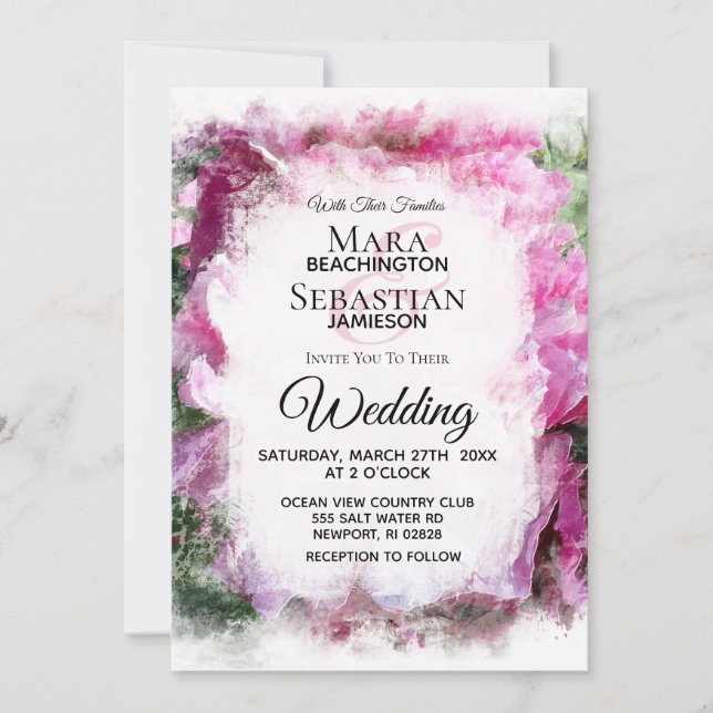 *~* Pink Peony Painting Artistic AR1 Hochzeit Einladung (Vorderseite)
