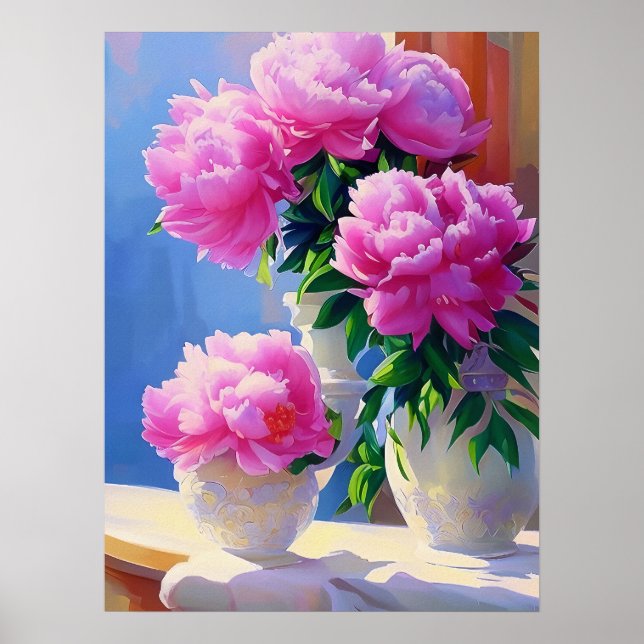 Pink Peony Painting, Peonies Blume Wall Art Poster (Vorne)