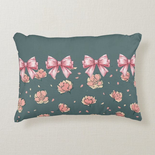 Pink Peony Pattern and Bow Dekokissen (Vorderseite)