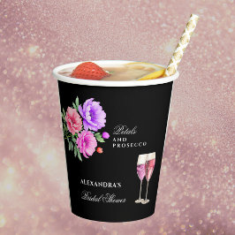 Pink Peony Petals and Prosecco Brautparty Pappbecher