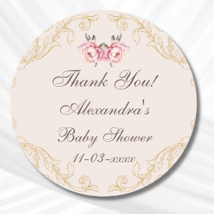 Pink Peony Rokoko Blume Kinderdusche Danke Runder Aufkleber