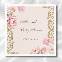 Pink Peony Rokoko Vintag Floral Baby Dusche Serviette