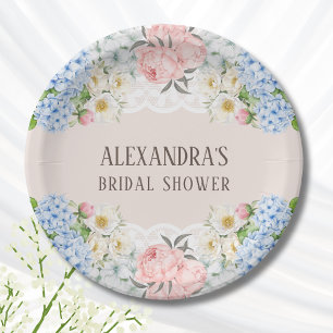 Pink Peony Romantic Blue Hydrangea Brautparty Pappteller