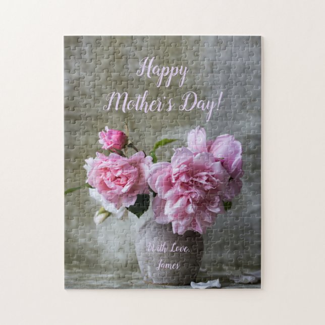 Pink Peony Rose Blume Benutzerdefiniert Text Flora Puzzle (Vertikal)
