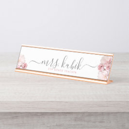Pink Peony Rose Gold Teacher Desk Name Plakat Schreibtischnamensplakette