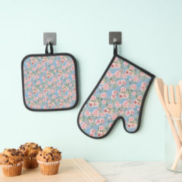 Pink Peony Rose Ofenhandschuh & Topflappen-Set