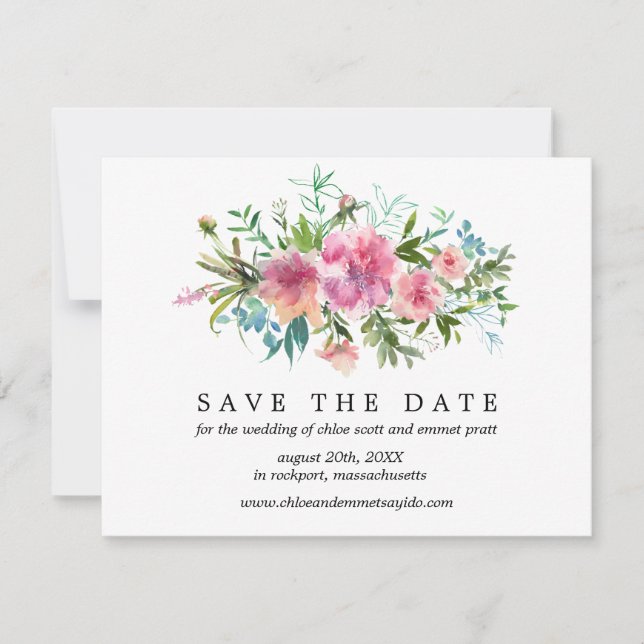Pink Peony Save the Date Card mit Foto Back (Vorderseite)