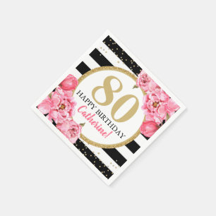 Pink Peony Striping Meilenstein Geburtstag Serviette