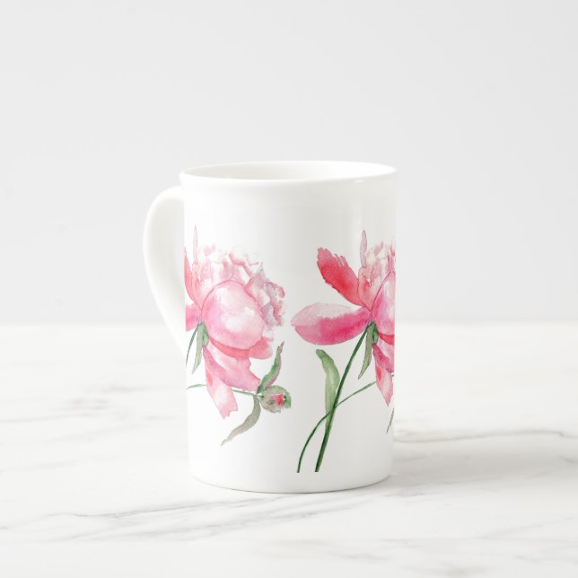Pink Peony Tasse Cup Knochen China (Vorderseite Links)