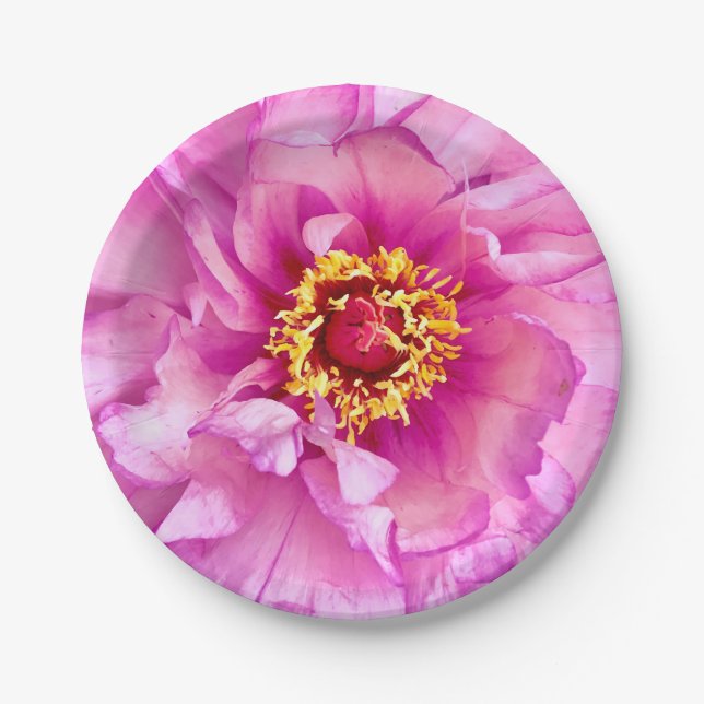 Pink Peony Tellers, 7" Rundpapier-Platte Pappteller (Vorderseite)