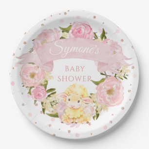Pink Peony und Rose Gold Sheep Custom Baby Dusche Pappteller