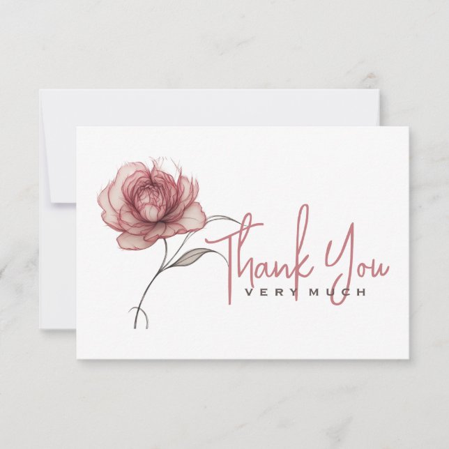 Pink peony Vielen Dank Dankeskarte (Vorderseite)