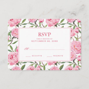 Pink Peony Watercolor Blume - Hochzeitsszenario RS RSVP Karte