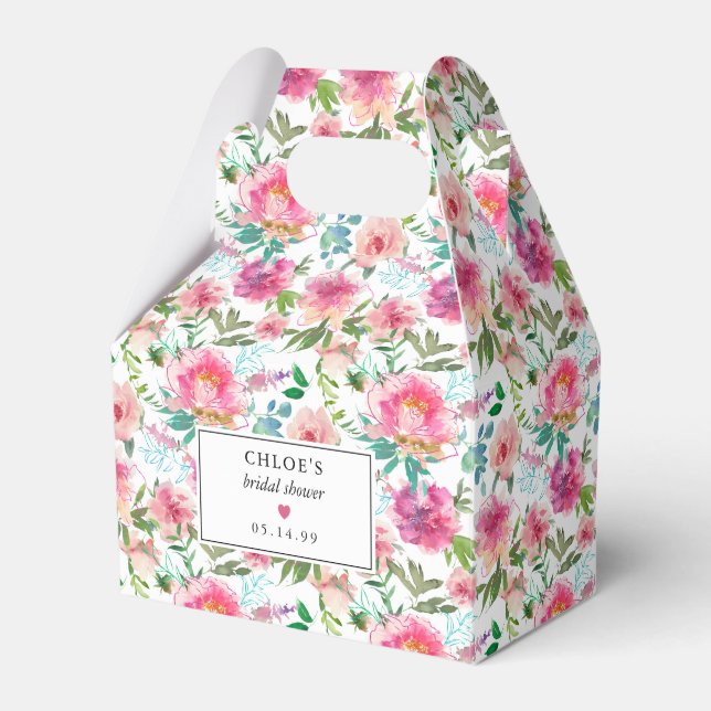 Pink Peony Watercolor Brautparty Geschenkschachtel (Vorderseite)