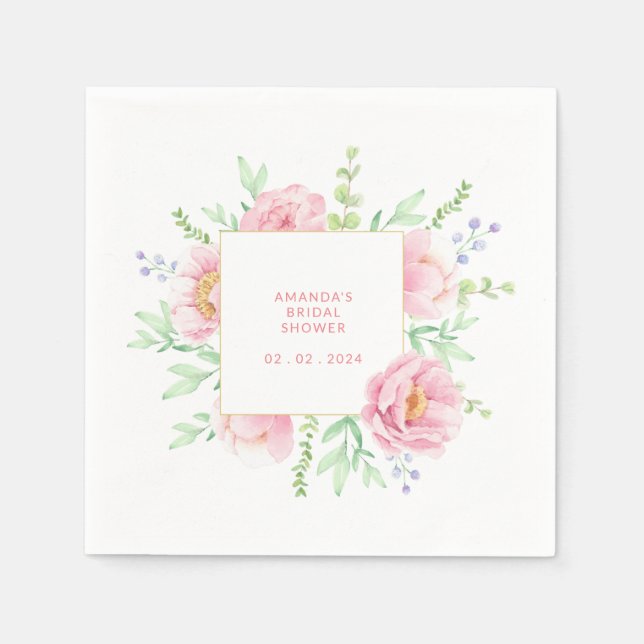 Pink Peony Watercolor Brautparty Napkins Serviette (Vorderseite)