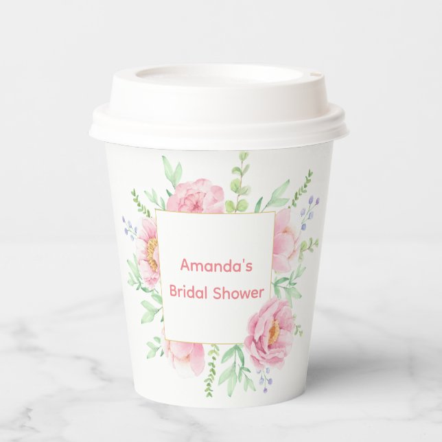 Pink Peony Watercolor Brautparty Paper Cups Pappbecher (Vorderseite)