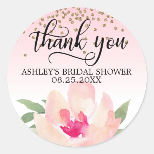 Pink Peony Watercolor Brautparty Vielen Dank Runder Aufkleber