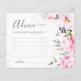 Pink Peony Watercolor Floral Wedding Advice Card
