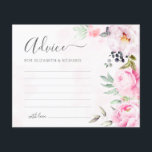 Pink Peony Watercolor Floral Wedding Advice Card<br><div class="desc">Erschaffen Sie einen bleibenden Sake mit diesen schönen, rosa Blumenratenkarten. Lass deinen Gästen, dass sie ihre tiefempfundene Weisheit und ihre guten Wünsche für eine glückliche Ehe teilen. Diese bezaubernden Karten sind perfekt für jedes Paar, das eine Hochzeit im Frühjahr oder Sommer plant. Sie sind eine schöne Alternative zu einem traditionellen...</div>
