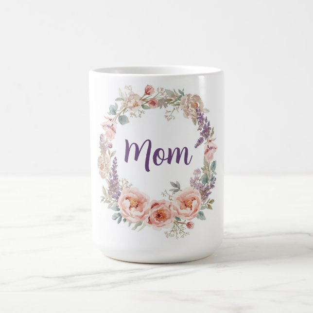 Pink Peony Watercolor Floral Wreath Mother's Day Kaffeetasse (Mittel)