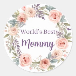 Pink Peony Watercolor Floral Wreath Mother's Day Runder Aufkleber