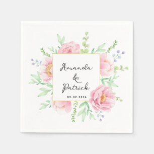 Pink Peony Watercolor Hochzeitspapier Serviette