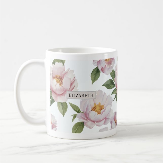 Pink Peony Watercolor Tasse (Links)