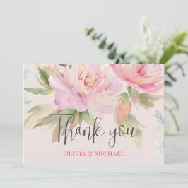Pink peony Watercolor Wedding Danke Karte