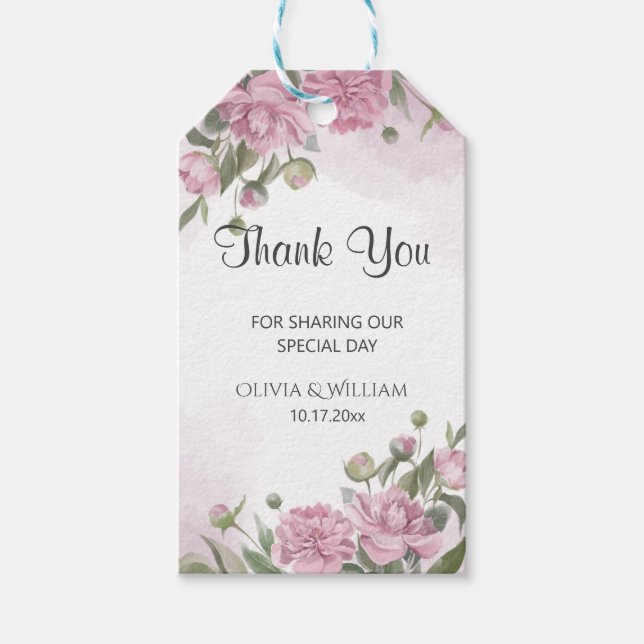 Pink Peony Watercolor Wedding Geschenkanhänger (Vorderseite)