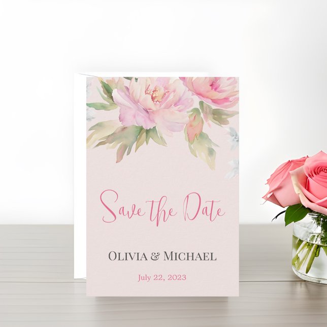 Pink peony Watercolor Wedding Save the Date (Von Creator hochgeladen)