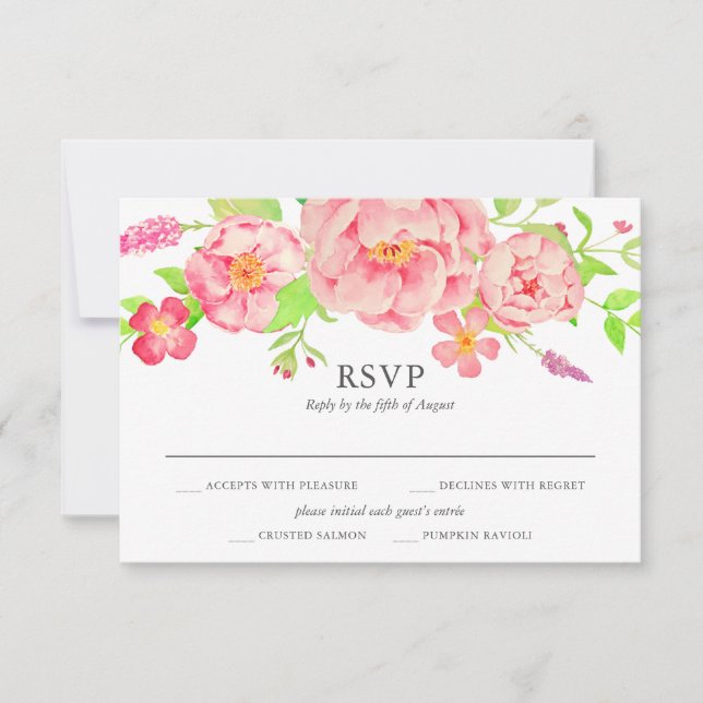 Pink Peony Wedding RSVP Karte (Vorderseite)
