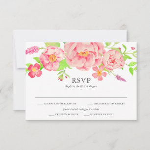 Pink Peony Wedding RSVP Karte