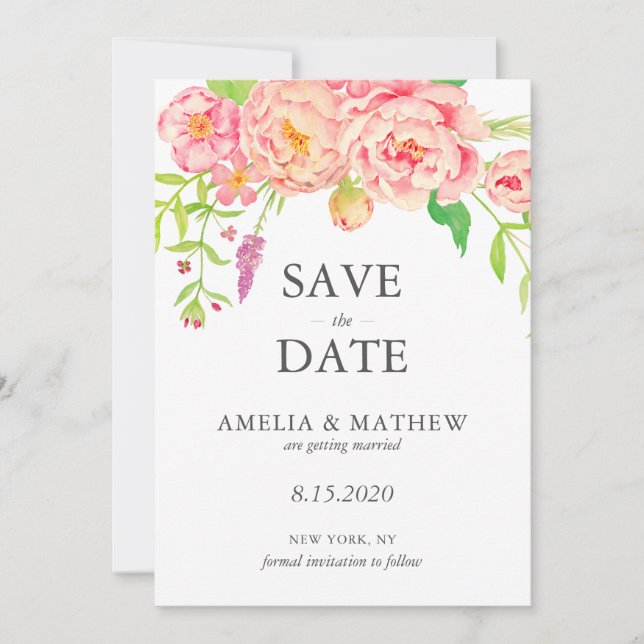 Pink Peony Wedding Save The Date (Vorderseite)