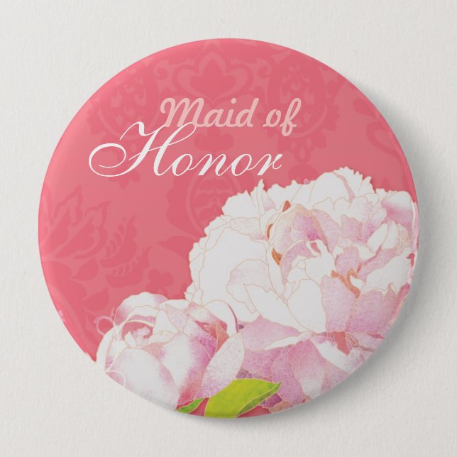 Pink Peony Wedding Trauzeugin Button (Vorderseite)