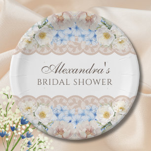 Pink Peony White Blue Hydrangea Brautparty Pappteller