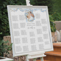 Pink Peony Woodgrain Photo Wedding Seating Chart