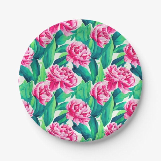 Pink Peonys Aquarelldruck Pappteller (Vorderseite)