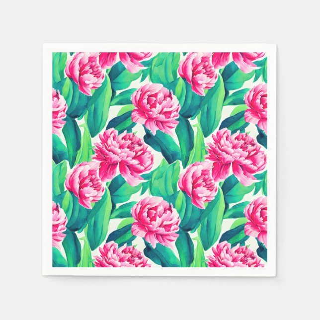 Pink Peonys Aquarelldruck Serviette (Vorderseite)